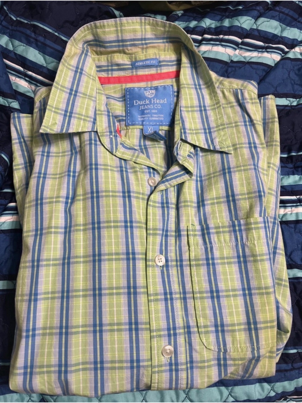 Duck Head Green and Blue Plaid Men's Button-Down Shirt